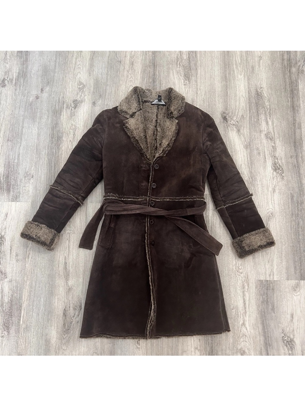 Vtg Express Penny Lane Long Suede Coat XS Boho Festival Hippie Leather Fur Lined